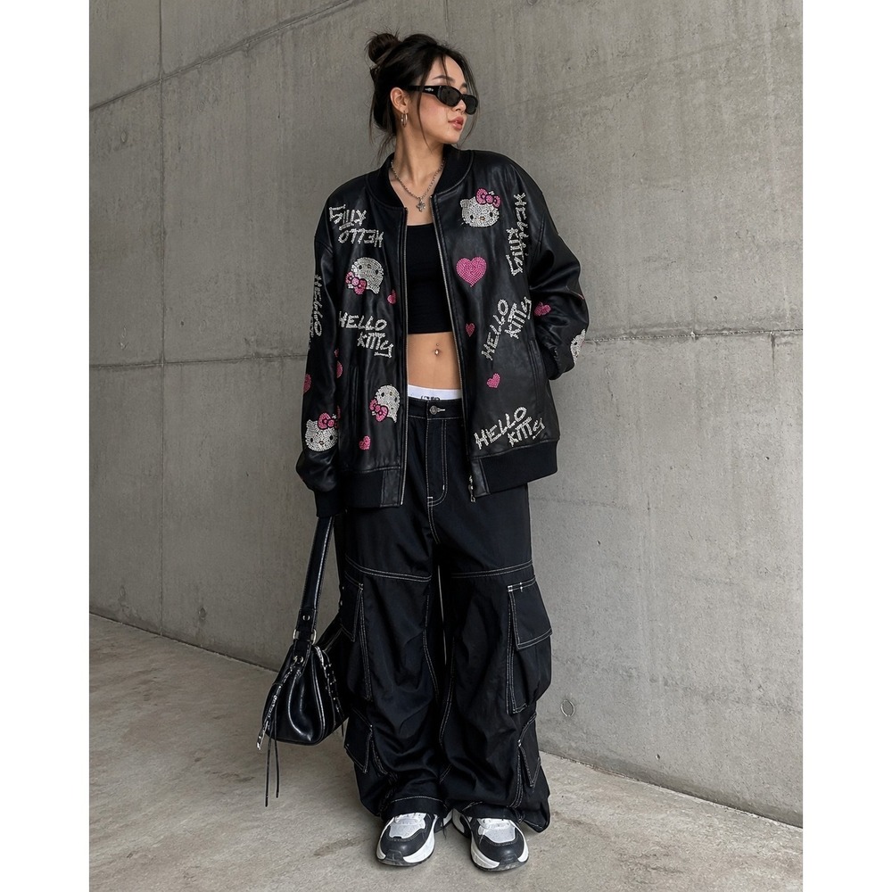 FOREVER 21 x Hello kitty Rhinestone Bomber Jacket Large Deadstock NWT New D50 - Picture 1 of 6